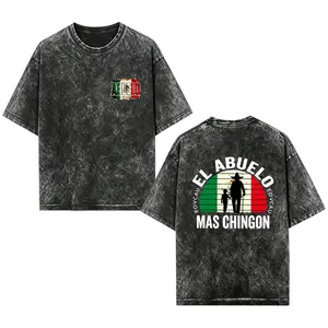 [EOVCAU][Sale Up To 60%]Men's 100% Cotton Vintage Washed Short-Sleeve Round Neck Graphic T-Shirt，with "El Abuelo Mas Chingon Mexican Grandpa Cinco" Funny Print,Unisex Casual Streetwear Tee,Mexican Flag Grandpa Graphic for Proud Grandfathers