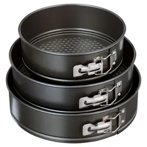 3 Piece Nonstick Carbon Steel Springform Cake Pans 8 9 10 Inches Gray Set of 3 Metal Oven Safe up to 450°F Scratch Resistant Baking Trays Bake Baked