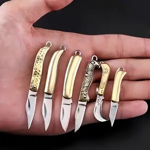 Mini Brass Folding Knife Keychain, Portable Edc Pocket Knife Gift, Compact Design for Daily Carry, Outdoor Fishing, Edc