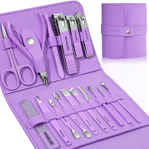 16-Piece Premium Nail Clipper Set with Luxury Leather Case - Professional Nail Care Tools | Precision Clippers for DIY Home Grooming & Nail Care Cuticle Exfoliator Glass Cuticle Pusher Gift Stainless Steel Trimmer Callus Remover Feet 16Pcs Mint Green