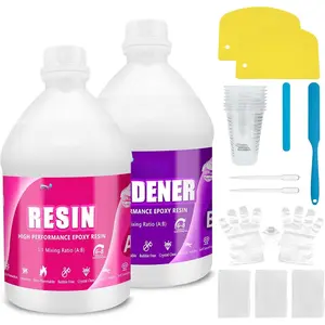 1 Gallon  Clear Epoxy  Kit, High Gloss & Bubbles Free  Supplies for Art Coating and Casting, Craft DIY, , Tabletop, Bar Top, Molds, River Tables with Cups, Sticks, Gloves