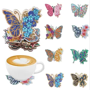 8-Piece Butterfly DIY Diamond Painting Coaster Kit for Adults, Non-Slip Home Decor Art for Table Protection - Kitchen, Office, Holiday Gifts, Diamond Painting Kits