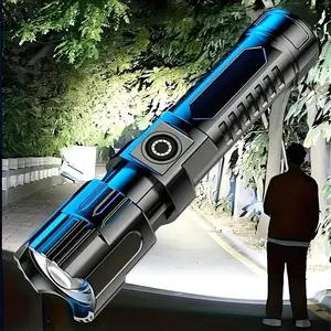 Rechargeable LED Flashlight with Adjustable Zoom and Power Indicator, Portable Torch for Outdoor Camping Work and Emergency Lighting, Handheld LED Flashlight, High Lumen Flashlights