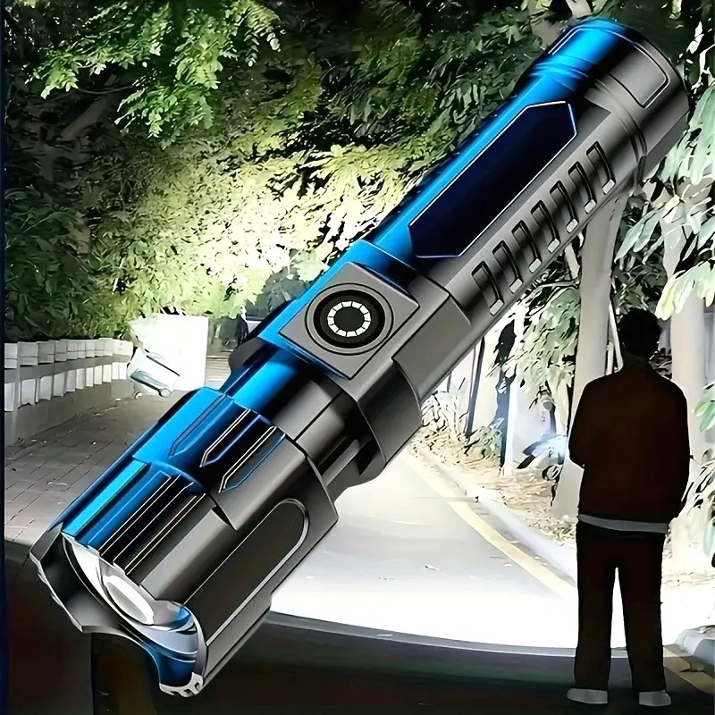 Rechargeable LED Flashlight, Adjustable Zoom & Power Indicator, High Lumen Handheld Torch, Handheld Zoomable Flashlight, for Camping, Work & Emergency Use, Handheld Flashlights