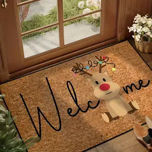 Cute Cartoon Reindeer Door Mat – Non-Slip Indoor Outdoor Rug for Entryway, Kitchen & Bathroom