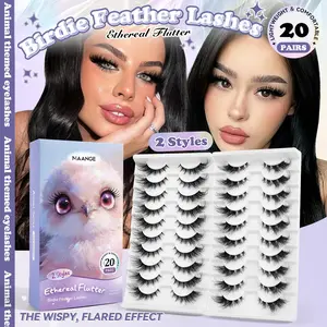 MAANGE 20 Pairs Birdie Feather False Lashes, C Curl Wispy Flared Style, Lightweight & Comfortable, 2 Styles Mixed, Natural Ethereal Flutter Effect, Reusable Faux Mink Lashes for Daily & Party Makeup