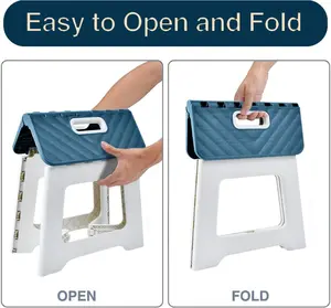 Trending Folding Step Stool for Kids & Family | Collapsible 8 Inch Non Slipping Portable Travel Stool | Gray or Blue Options