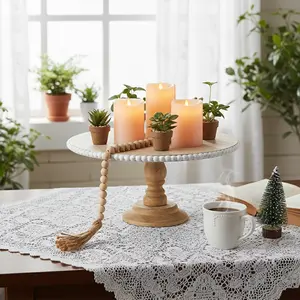 Boho Wooden Cupcake Stand, Elegant Dessert Display Riser with Decorative Beads, Modern Farmhouse Pedestal for Cakes & Table Decor