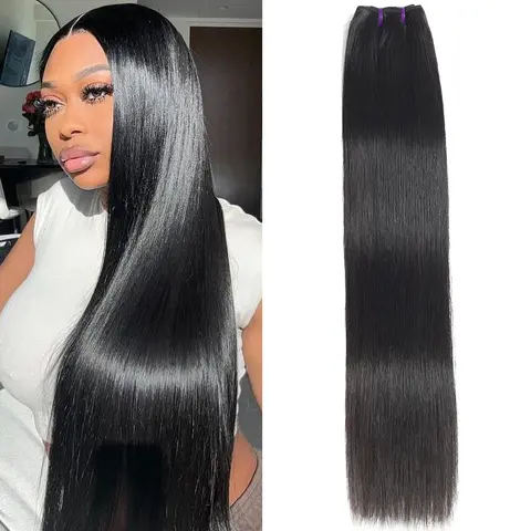 Karlami 12A Silky Straight Raw Hair Bundles Human Hair - 100% Unprocessed Remy, 3/4 Pieces for Brazilian Quick Weave, Quickweave & Sew In, Natural Color Shiny Strands (Ideal for Christmas, Birthday Gifting)