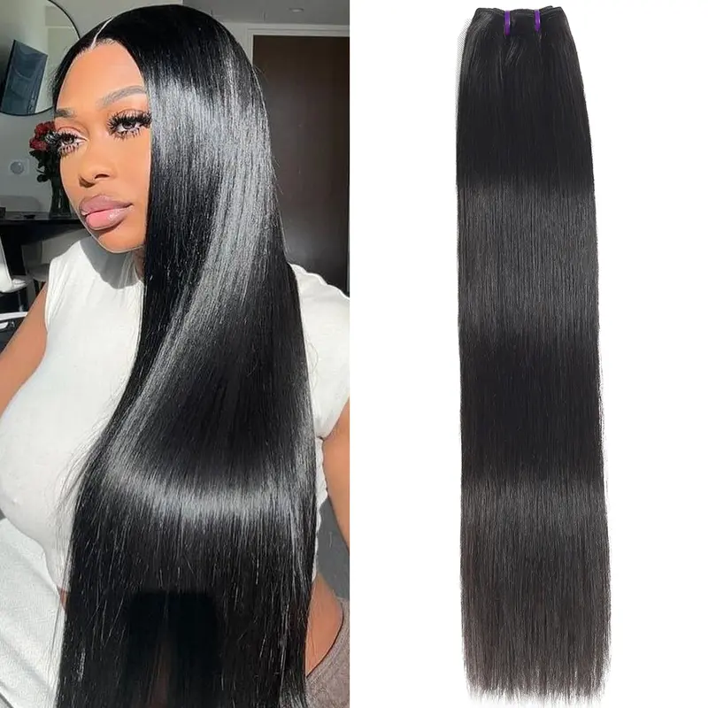 Karlami 12A Silky Straight Raw Hair Bundles Human Hair - 100% Unprocessed Remy, 3/4 Pieces for Brazilian Quick Weave, Quickweave & Sew In, Natural Color Shiny Strands (Ideal for Christmas, Birthday Gifting)