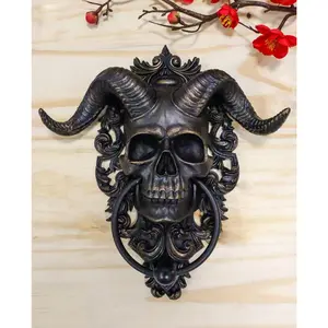 Ebros Baphomet Horned God Skull Hanging Door Knocker with Built in Striker Plate
