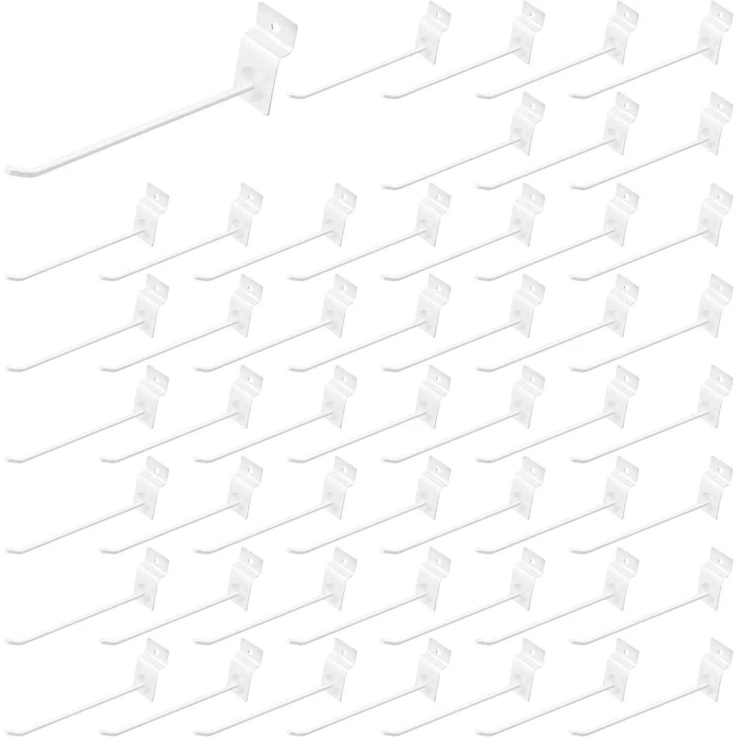 50 count 8 Inches White Slatwall Panel Hooks Bulk Set, Metal Slat Wall Hanging Display Hanger Hooks, Pegboard Organizer for Gridwall Garage Shop Retail