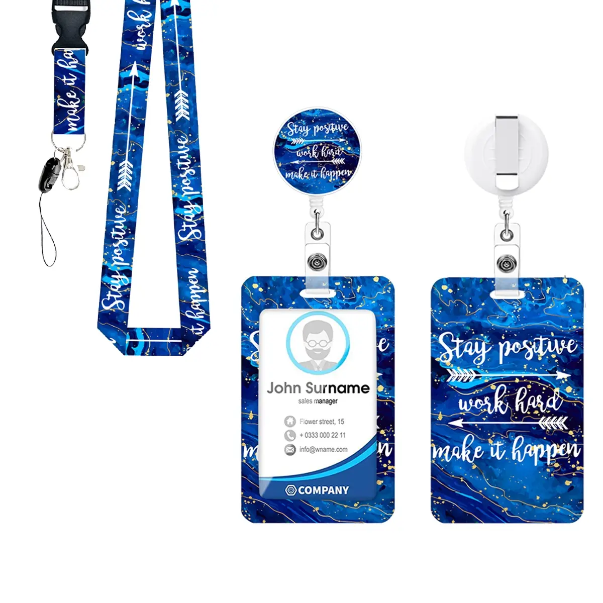 Personalized Starry 'stay' Badge Clip Set, Nurse ID Holder, Teacher Lanyard, Office Worker Gift, Blue Color, Ideal for School & Healthcare, Id Badge Holder With Lanyard