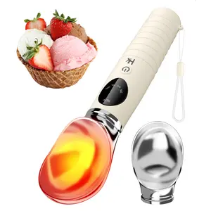 HK Heated Ice Cream Scoop Rechargeable, 2500mAh Electric Ice Cream Scooper with 4-Temp Settings, LED Display & IPX6 Waterproof, Ergonomic Silicone Handle, House Warming Gifts for Women Men Friend