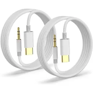 Aux to USB C, Aux Cord to USB C to 3.5mm Audio Headphone Jack Adapter [2 Pack,4FT], Hi-Fi DAC Dongle Aux Cord Compatible with  17/16/15 Pro Max, S25/S24/S23,iPad Pro, Pixel,  Stereo