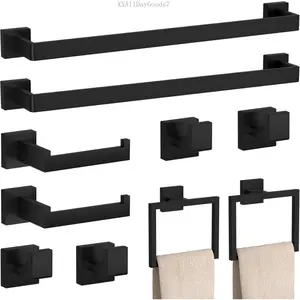 10-Pieces Matte Black Bathroom Accessories Set, 23.6 Inch Bath Towel Bar Set, Bathroom Hardware Set, Towel Racks for Bathroom Wall Mounted.XXAllDayGoods7