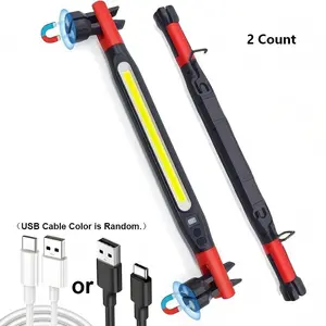 2-Pack LED Work Light Bars, High Brightness Magnetic Flashlights, Alert Lights with Hooks, Ideal for Inspection, Car Repair, Outdoor, Emergency Use, Rechargeable Magnetic Flashlight