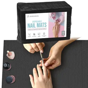 Disposable Nail Mats 50 Pcs - Salon Paper Towel and Table Cover for Nail Tech - 3 Ply Waterproof Manicure Prep Pads - Acrylic Art Supplies and Accessories (Black)