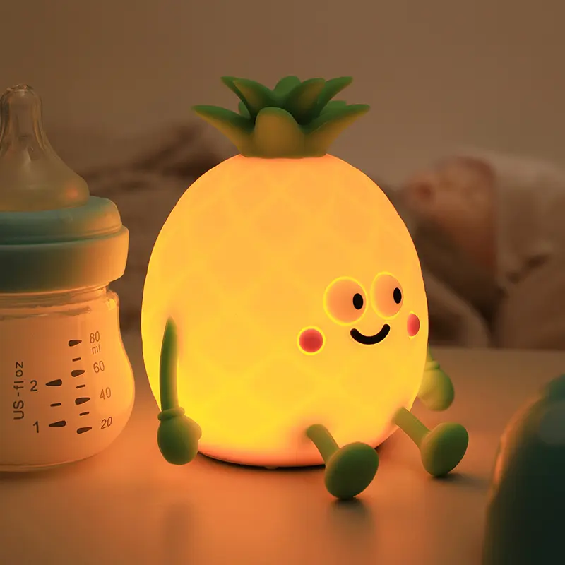 Cute LED Pineapple Night Light, 7 Color Adjustable Bedside Lamp with Timer, Suitable for Kids and Adults, Ideal for Camping Party Room Decor
