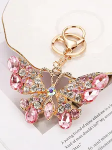 Creative Rhinestone Butterfly Keychain, Elegant Alloy Car Key Decoration, Fashionable Metal Moth Backpack Pendant, Gift for All Seasons