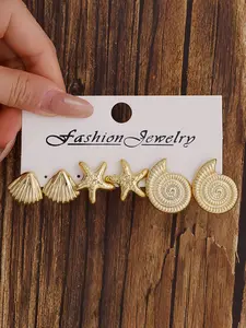 Boho Style Women Earrings Set, Shell & Starfish Design, Resin Material, Fashion Jewelry Set, Perfect for Summer Beach Vacation Travel Photography, Jewelry Set