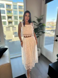 Rose Crochet Lace Top And Midi Skirt Set Comfort Womenswear