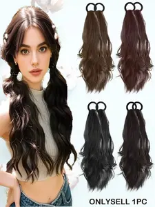 KAIRIYA 18 Inch Long Wavy Ponytail Extension with Elastic Hair Tie, Natural Wavy Hairpieces for Women, Synthetic Soft Hairpieces for Daily Use, Synthetic Hair Wigs