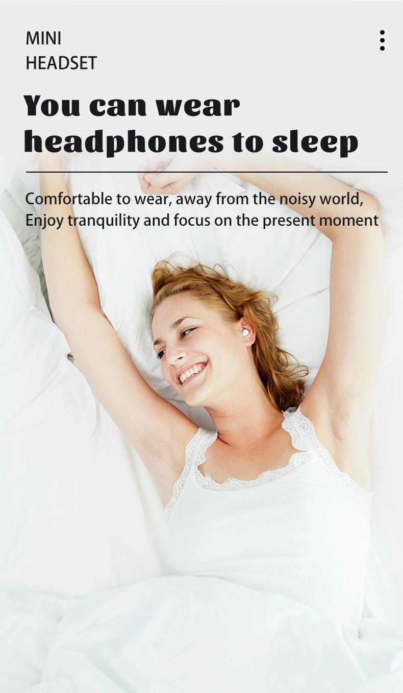 Wireless sleep earphones, mini Bluetooth earphones, touch operation, silicone in ear for long-term wear, LED digital display, high-definition sound quality, compatible with smartphones, noise cancelling earphones suitable for sleep, work, and gaming