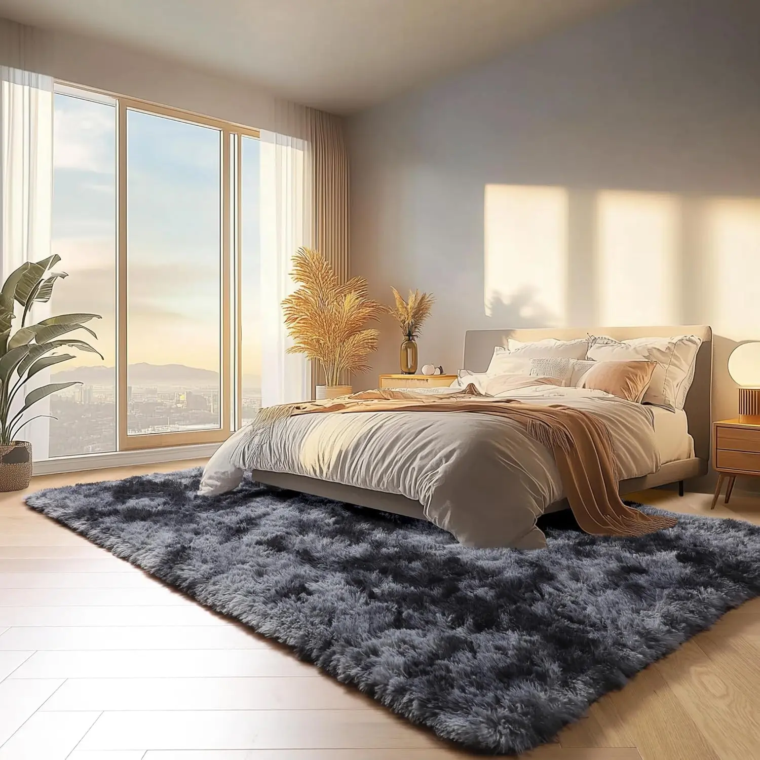 Area Rugs for Living Room, Ultra Soft Large Shag Black Bedroom Rug Upgrade Non-Slip Plush Modern Fluffy Carpet for Kids Boys Girls Room Home Decor Aesthetic