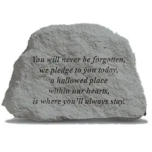 212 MAIN Weatherproof Cast Stone Engraved Wall Mount Memorial Plaque - 6.5x4.5in Rough Finish, "You Will Never Be Forgotten" Message, Berry-Accented Outdoor Decorative Wall Sign for Home