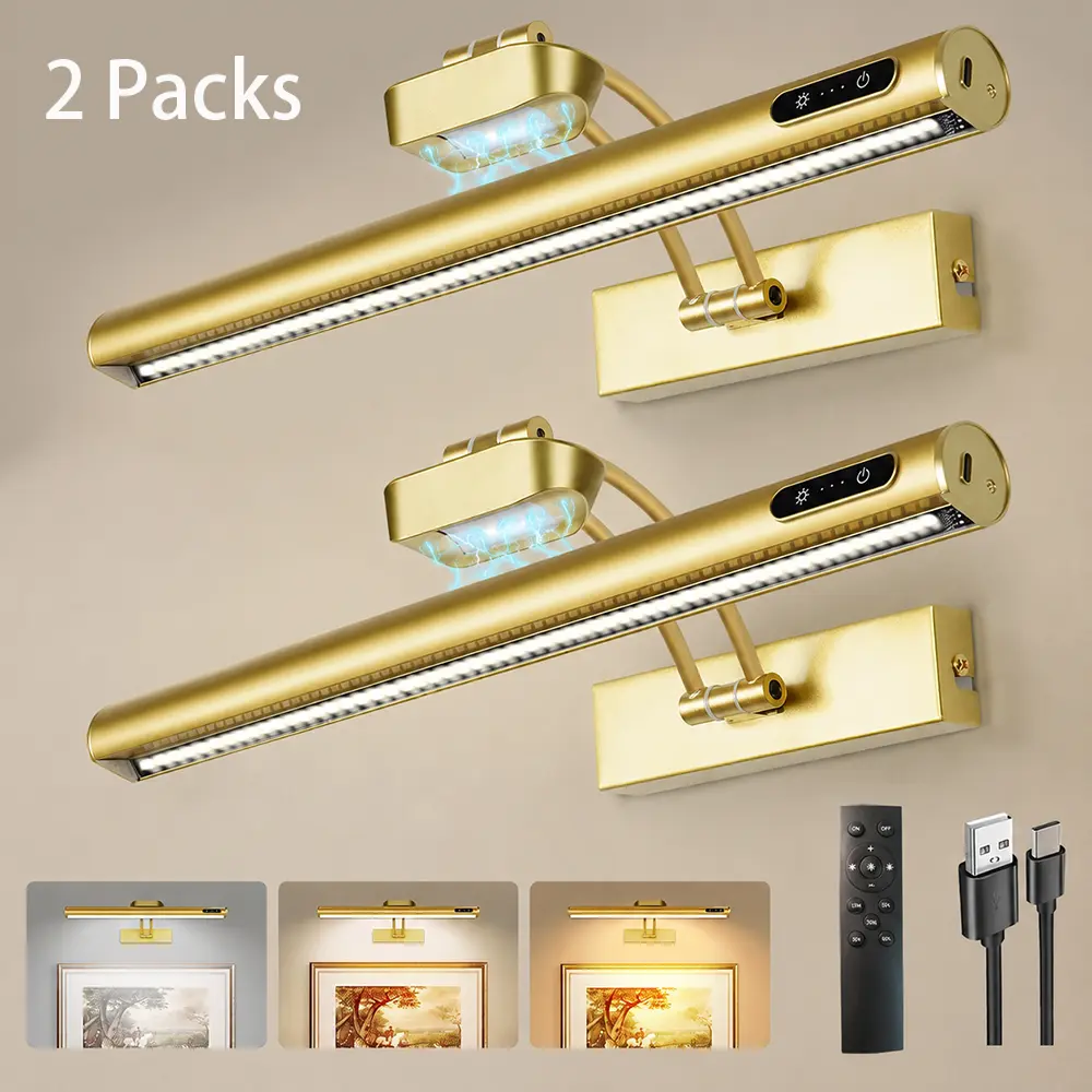 2 pack Picture Lights with Adjustable Brightness, Wireless Battery Powered Wall Light, Remote-Controlled Atmosphere Art Light for Displaying Photos, Frames & Portraits, Enhances Home Ambiance, Wall Sconces Battery Operated