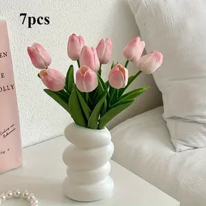 7-Pack Artificial Tulips Set, and Flowers, 13.03 Inch, Ideal for Home Decor, Anniversary, Wedding, Valentine's Day
