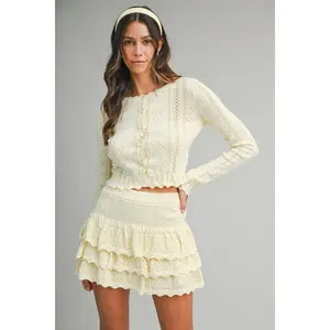 Emory Bow Pointelle Knit Cardigan & Mini Skirt (Sold Separately) - Lemon
