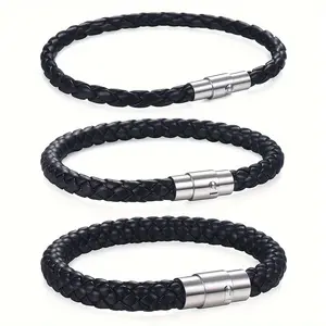 Classic Style Leather Bracelet For Men Women Black Brown Braided Rope Stainless Steel Clasp Mens Bracelet Jewelry