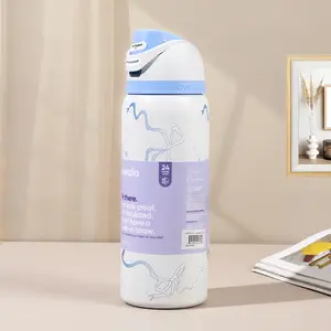 Owala Ribbon Blue Tumbler 32oz Insulated Water Bottle candy coated Keeps Beverages Cold for 24 Hours & Hot for 12 Hours Perfect for Work Gym or Outdoor Activities valentine spring easy drinking large cup holiday use