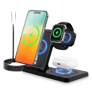 RDT 3-in-1 Wireless Charging Station for iPhone AirPods & Apple Watch - 18W Fast Charging, Magnetic, Foldable, Case-Friendly, LED Indicators, Safe Dual-Coil Design