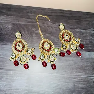 Earrings with Tikka - Beautiful Design with Red and Gold Accents
