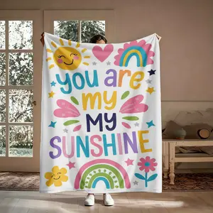 "You Are My Sunshine" Kids Rainbow Blanket, 1 Count Soft Warm Flannel Throw Blanket, Cozy Nap Blanket for Baby Shower Gift