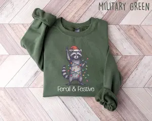 Feral and Festive Sweatshirt, Raccoon Christmas Sweatshirt, Christmas Raccoon Feral Sweatshirt, Raccoon Feral Sweatshirt, Trendy Christmas Sweatshirt