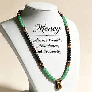 Green Aventurine & Tiger Eye Money Attraction Necklace |   Natural Healing Crystal Pendant |   Necklaces for Women Men |   Mothers Day Gift |   Gifts for Girlfriend |   Circle Chains