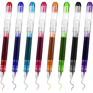 8 count Disposable Fountain Pens Cute Aesthetic Smooth Writing Office Supplies Multicolor Stainless Steel Fine Nib Point Pens Set for Men Women Calligraphy Journaling Drafting Sketching Doodling