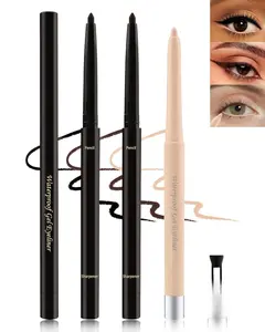 Black+Brown+Nude Waterline Eyeliner Pencil, Cream Gel Eye Liner Pencils for Older Women, Waterproof Smudge-Proof Retractable Eyeliner Pen, Long Lasting 24H, Water Line Eyeliner for Sensitive Eyes-3Pcs