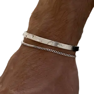 Men’s 2-Piece Euro-American Style Bracelet Set - Snake Cuban Chain + C-Shape, Trendy Minimalist, High-End Personalized Fashion Accessory