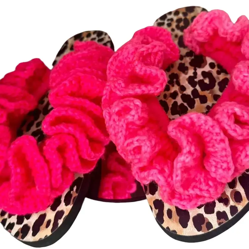 Crochet Flat Slippers for Women Pink and multicolor Size 9 & 6 Very Comfortable Leopard Print Slippers for  Girl Footwear