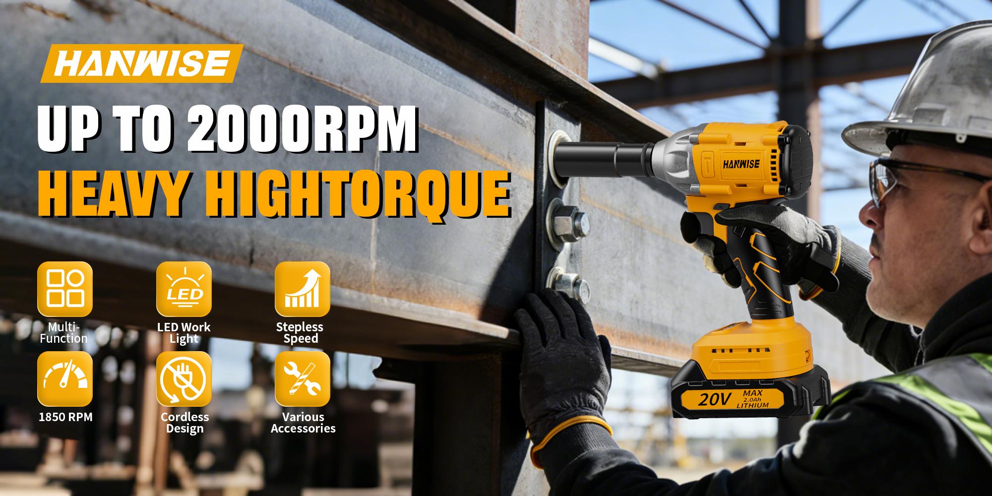 HANWISE high torque impact wrench, brushless electric impact screwdriver, powerful torque, comes with battery, charger, electric impact gun, suitable for automotive and household use. It is an ideal Christmas gift for mechanics, enthusiasts, and men.