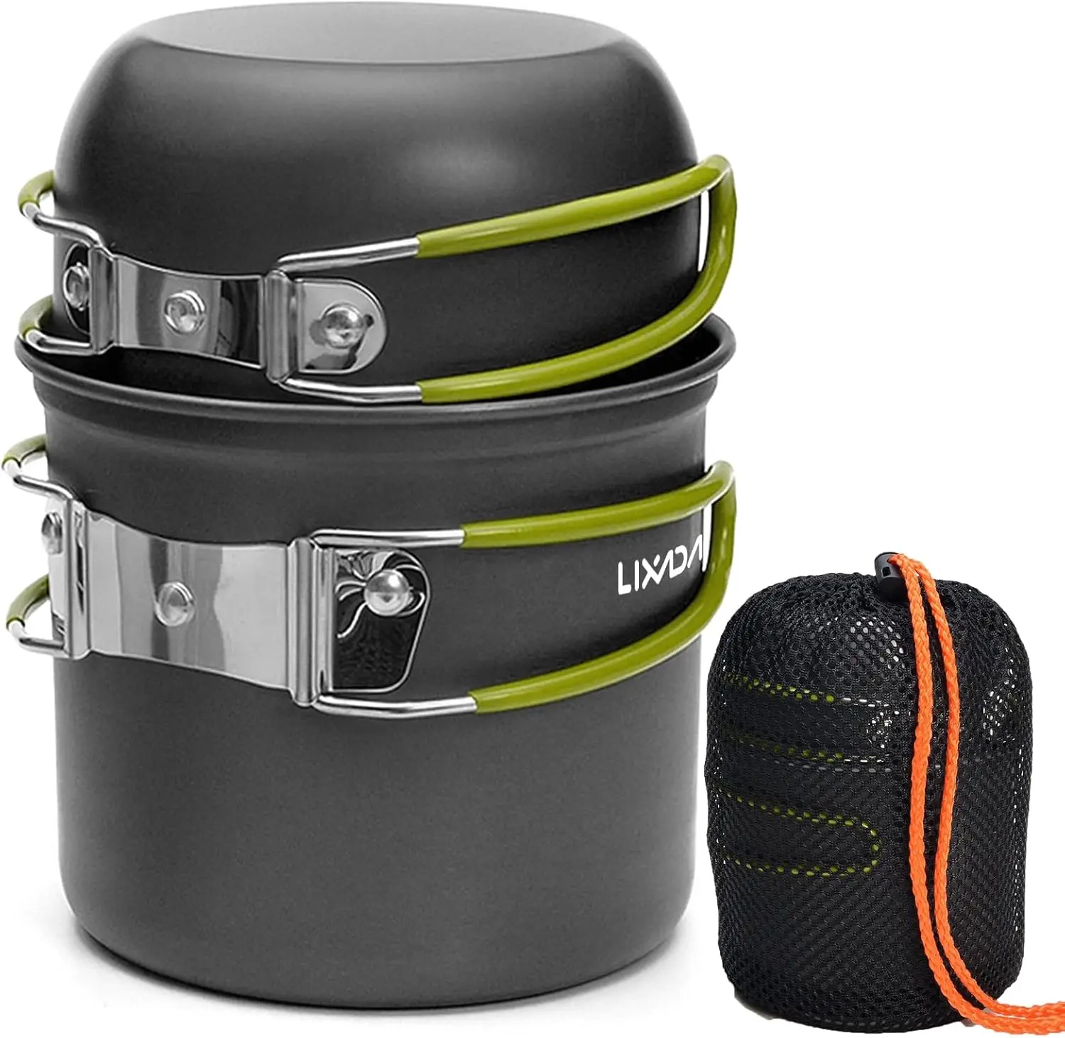 LIXDA Outdoor Camping Kit 3 Pieces - Foldable Handles, High Temperature Resistance, Easy to Carry, Includes Large Pot, Small Pot, Tableware Storage Bag, Perfect for Backpacking, Hiking, Picnics