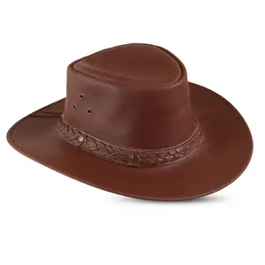 Anaaz Genuine Leather Cowboy Hat for Men and Women - Western Style with Wide Brim and Ventilation