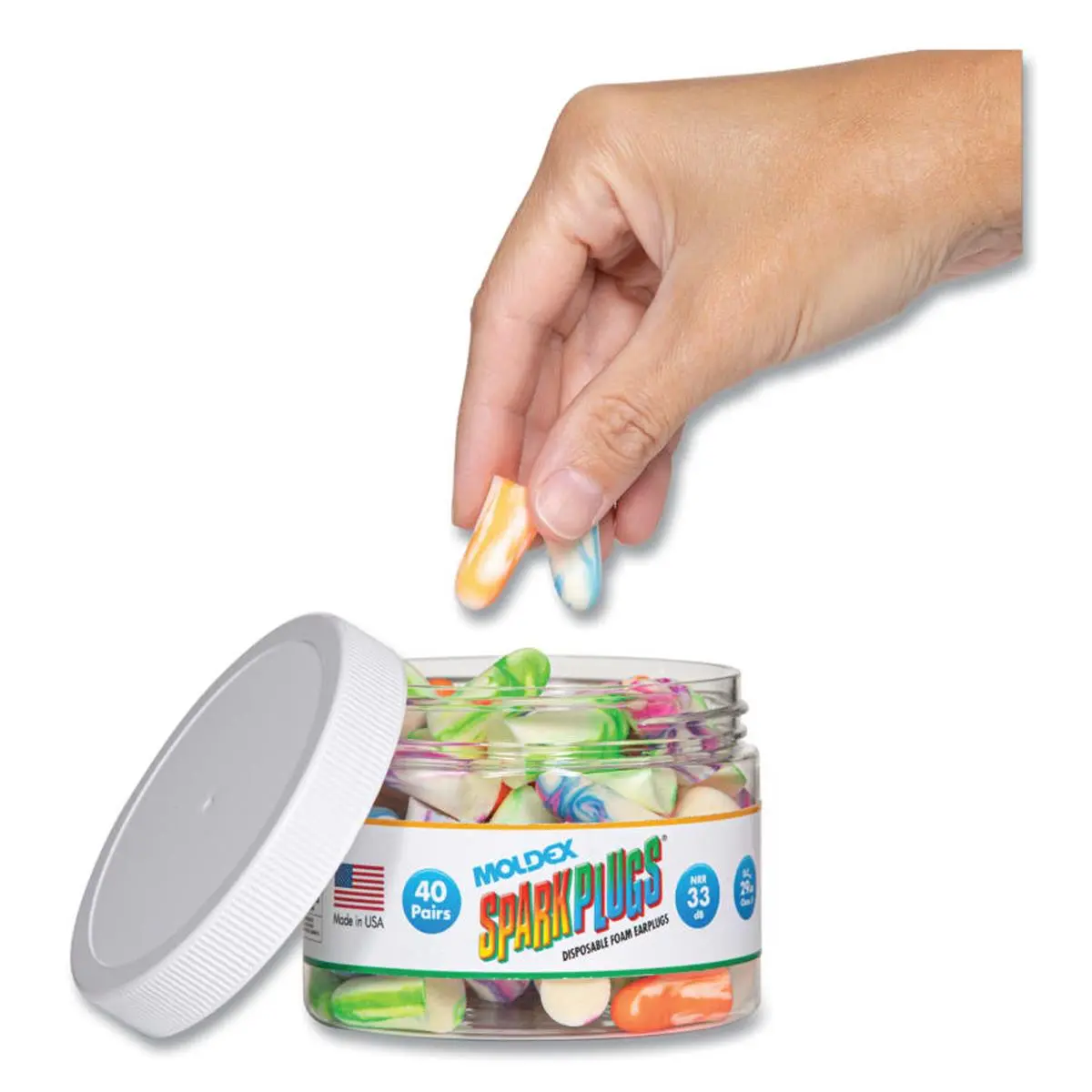 Moldex 507-6684 Sparkplugs Professional Earplugs, 40 Pairs, 100% PVC-Free Foam in Assorted Colors with Storage Canister, Noise Reduction Rate 33 dB, Convenient Personal Supply, Easily Control Earplug Consumption, No