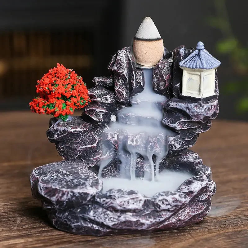 Waterfall Backflow Incense Burner Mountains River Fragrance Backflow Aroma Smoke Sandalwood Aromatherapy Ornament Relaxing Gift