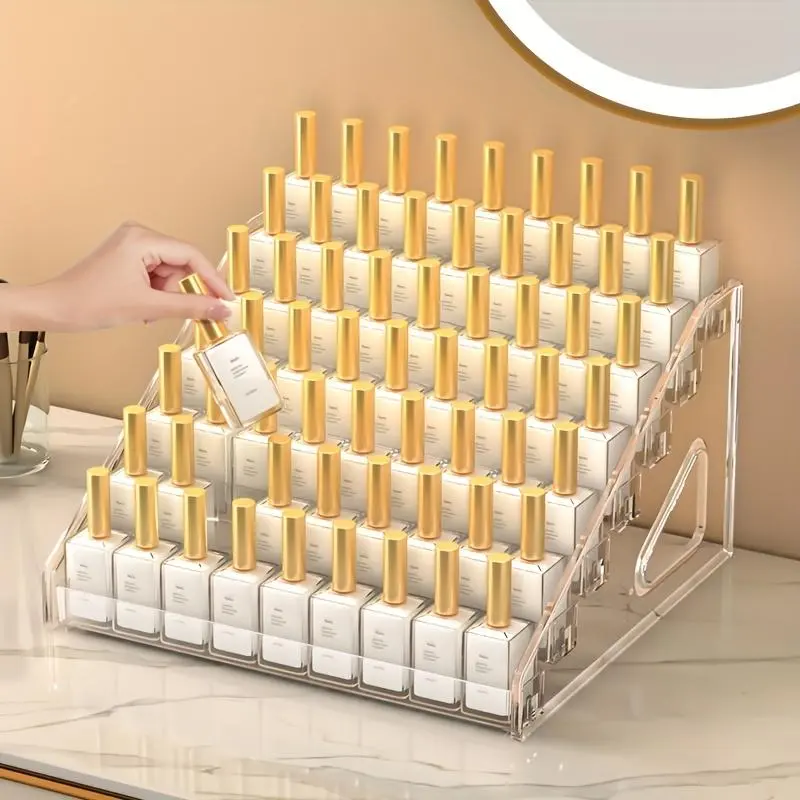 Foldable nail polish display stand - countertop storage box, with multiple compartments, suitable for storing nail care products in bathrooms and salons, space-saving design, nail polish storage box, compact shape, sturdy structure, for beauty lovers